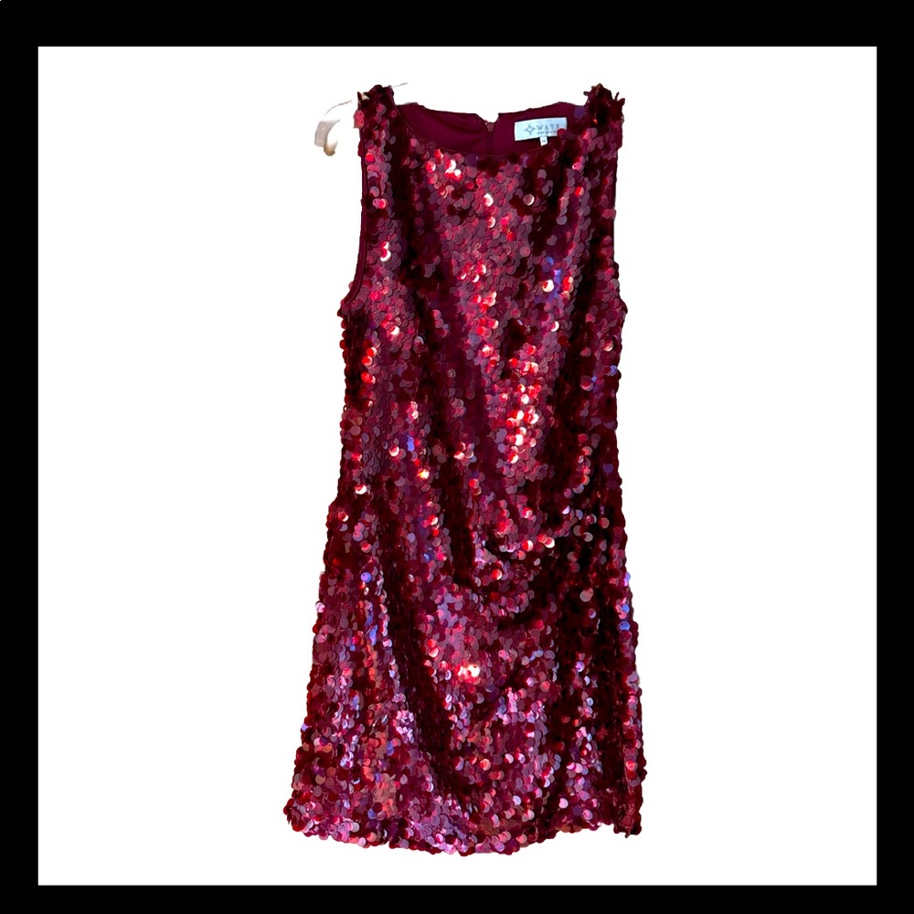 WAYF Wine Red Sequin Mini Dress size X-Small Ruched Side NWOT